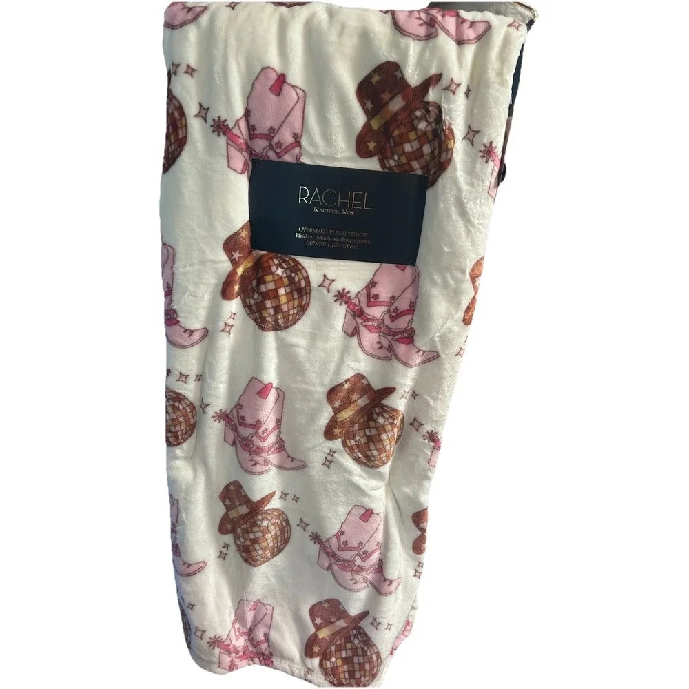 Rachel Roy Disco Ball Yeehaw Cowgirl Throw Blanket Boots Hat Soft‎ 60X70